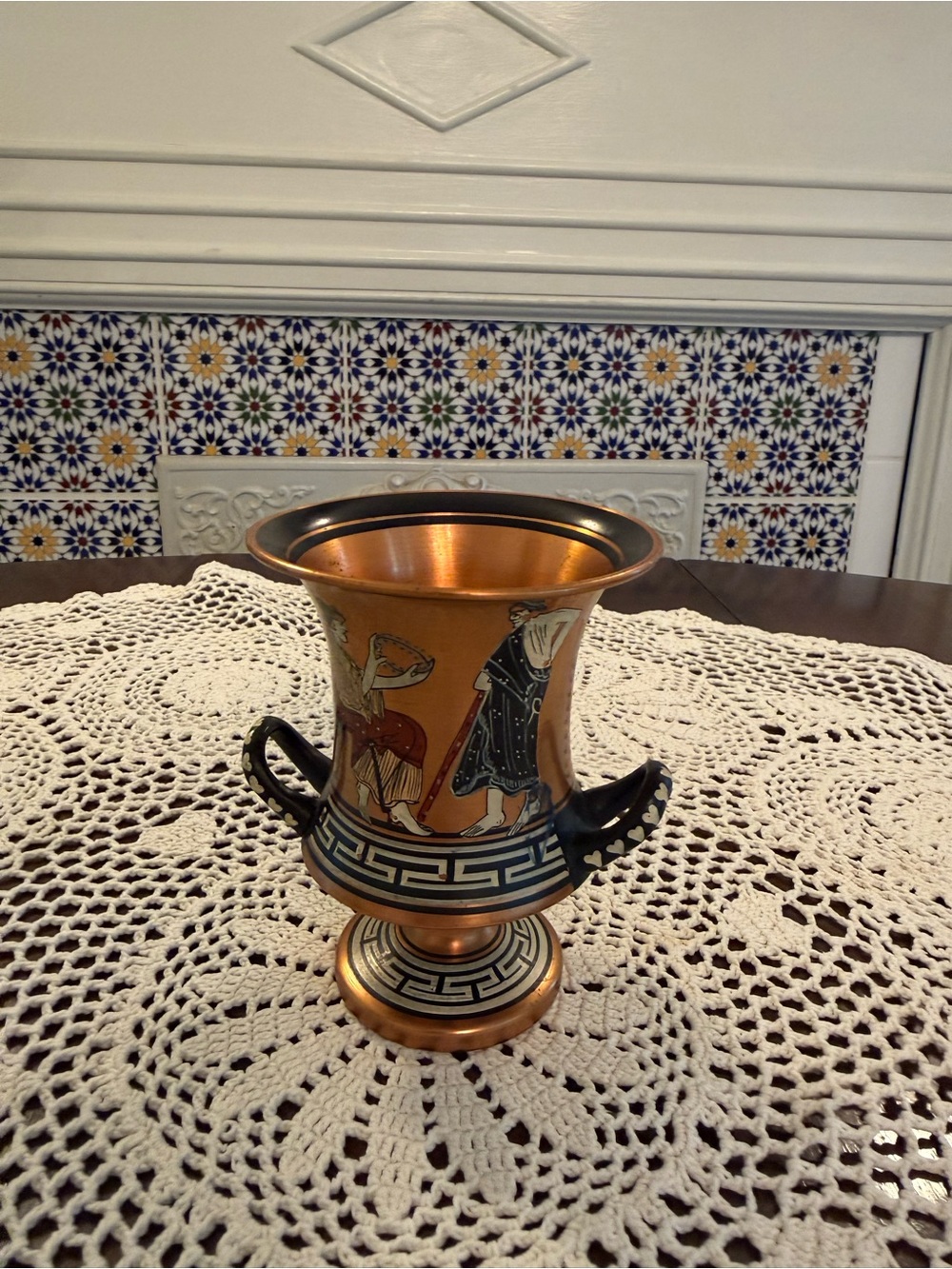 Copper Greek Decorative Vase with Black Accents